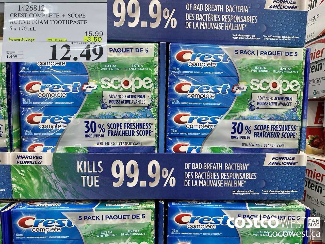 1426812 CREST COMPLETE + SCOPE ACTIVE FOAM TOOTHPASTE 5 x 170ml  ($3.50 INSTANT SAVINGS EXPIRES ON 2024-11-10) $12.49