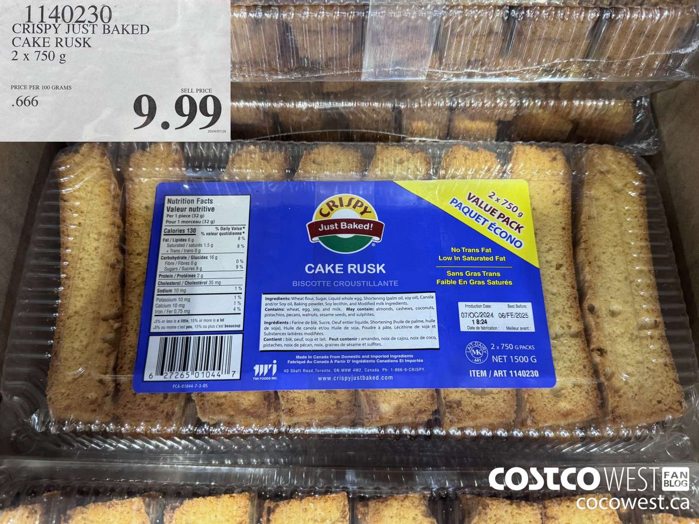 1140230 CRISPY JUST BAKED CAKE RUSK 2 x 750g $9.99