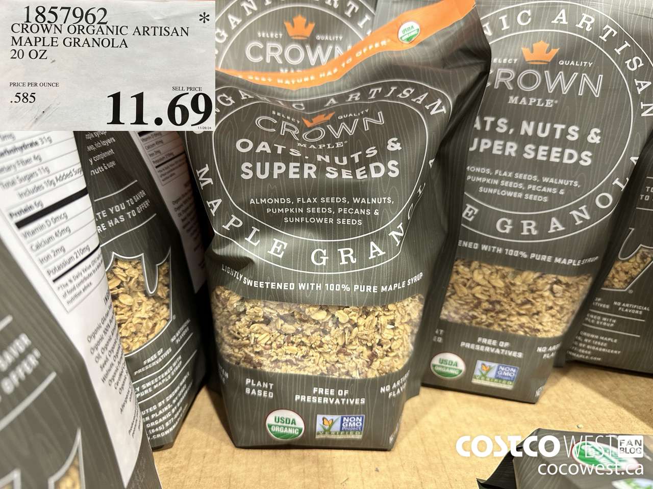 1857962 CROWN ORGANIC ARTISAN MAPLE GRANOLA 20 OZ $11.69