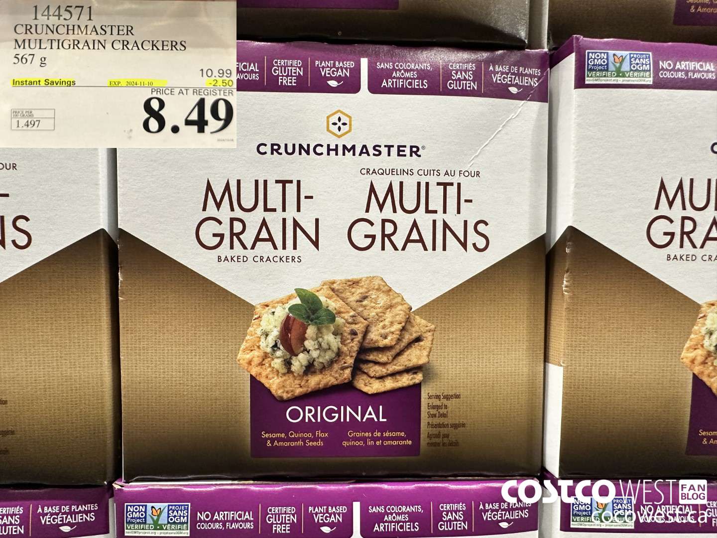 144571 CRUNCHMASTER MULTIGRAIN CRACKERS 567 G ($2.50 INSTANT SAVINGS EXPIRES ON 2024-11-10) $8.49