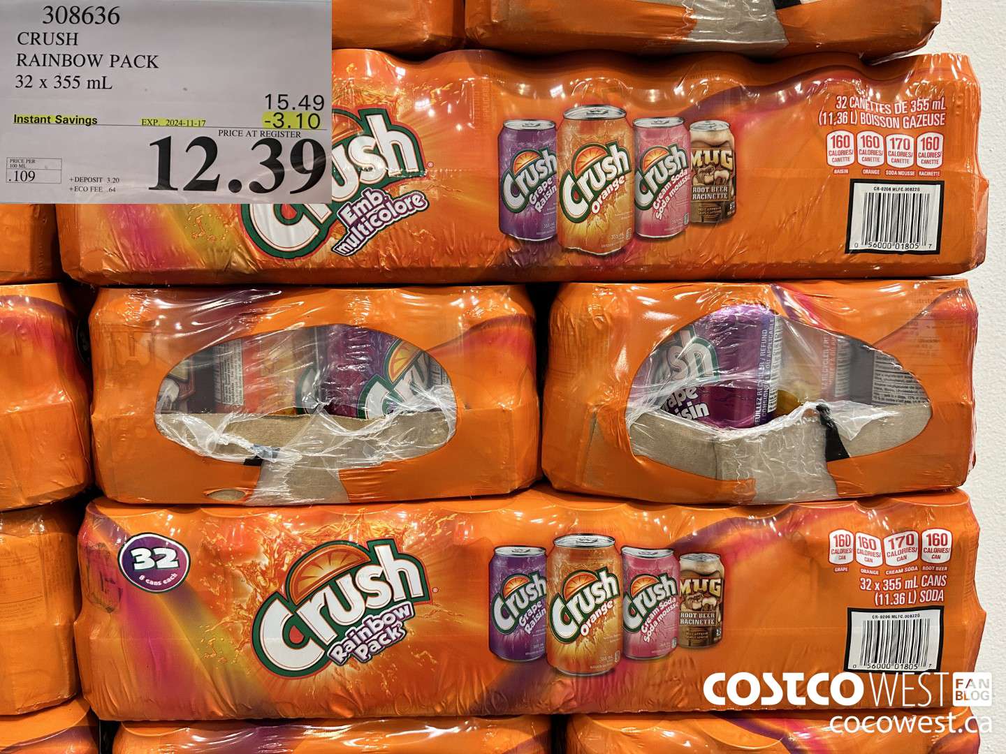308636 CRUSH RAINBOW PACK 32 X 355 ML ($3.10 INSTANT SAVINGS EXPIRES ON 2024-11-17) $12.39