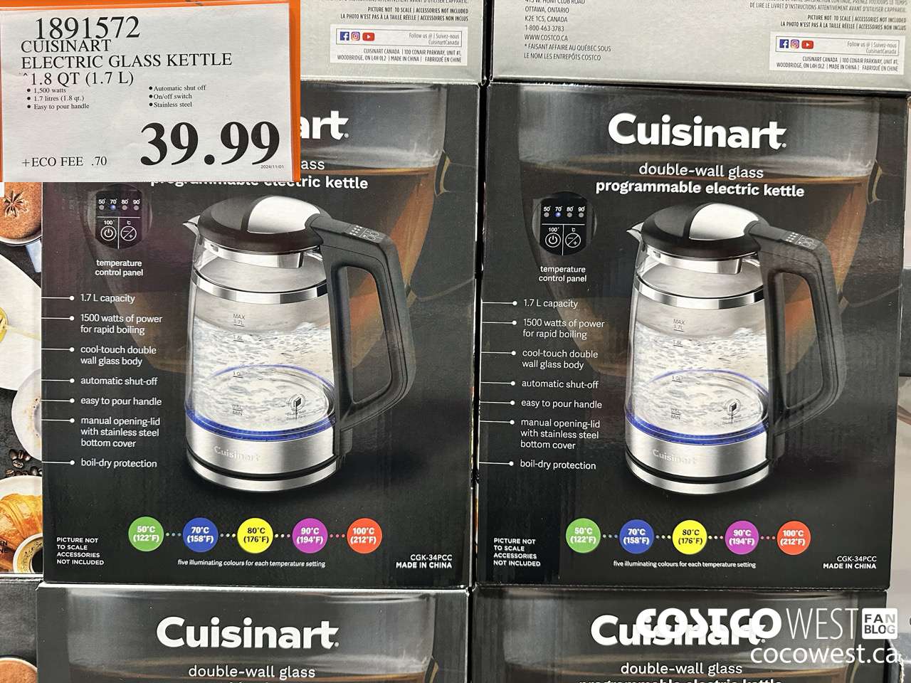 1891572 CUISINART ELECTRIC GLASS KETTLE 1.8QT (1.7L) $39.99