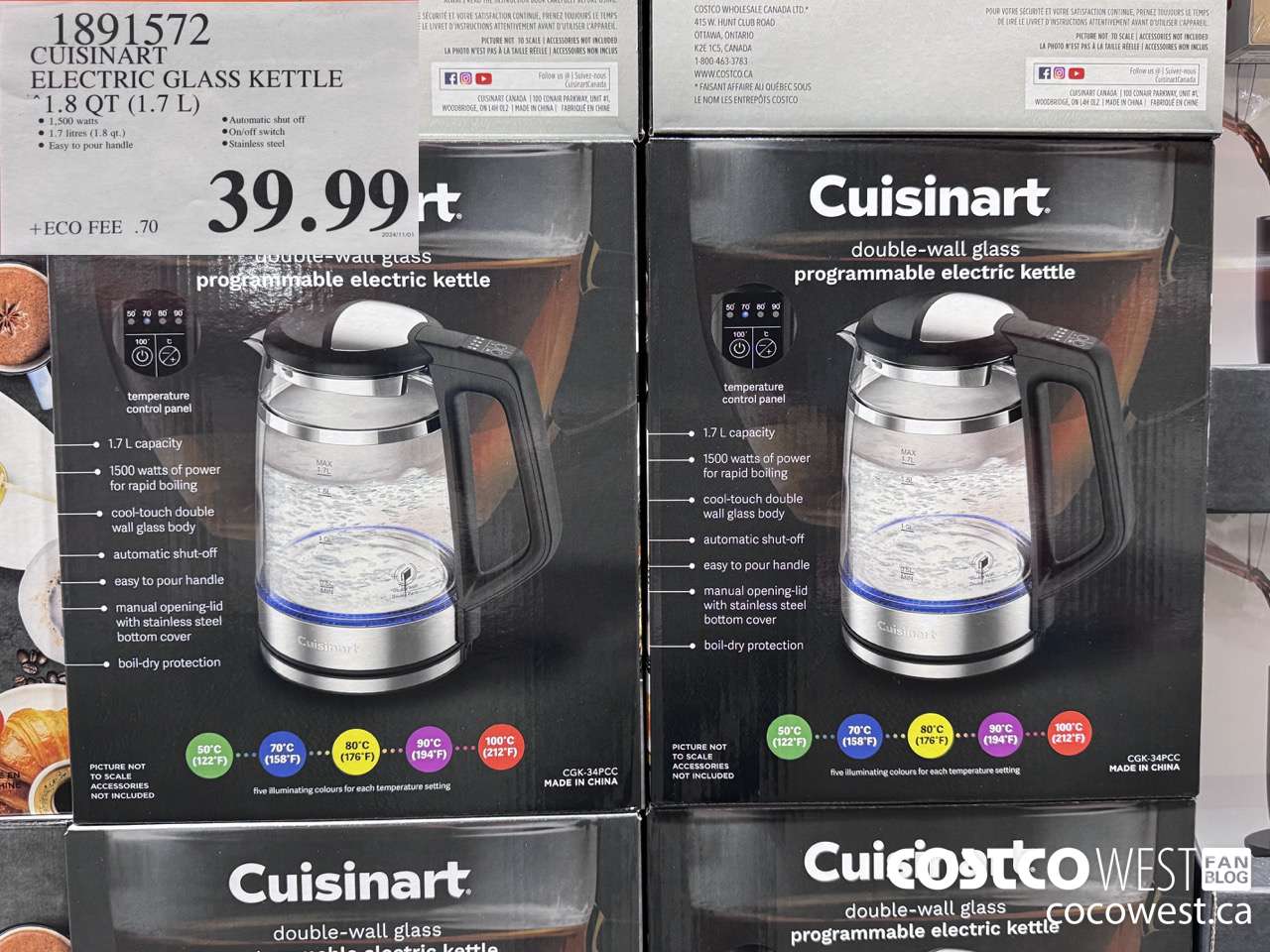 1891572 CUISINART ELECTRIC GLASS KETTLE 1.8QT (1.7L) $39.99
