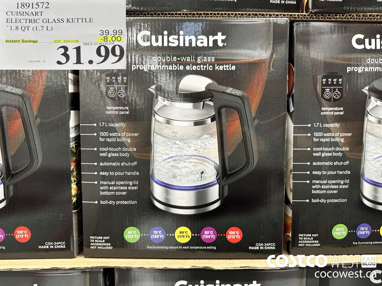 1891572 CUISINART ELECTRIC GLASS KETTLE 1.8QT (1.7L) ($8.00 INSTANT SAVINGS EXPIRES ON 2024-12-08) $31.99