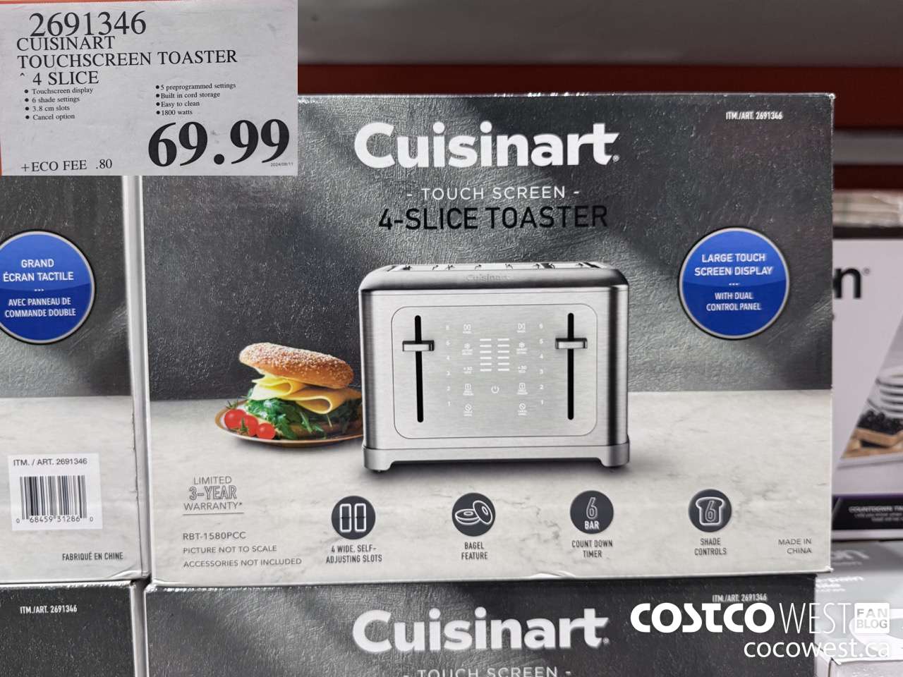 2691346 CUISINART TOUCHSCREEN TOASTER 4 SLICE $69.99