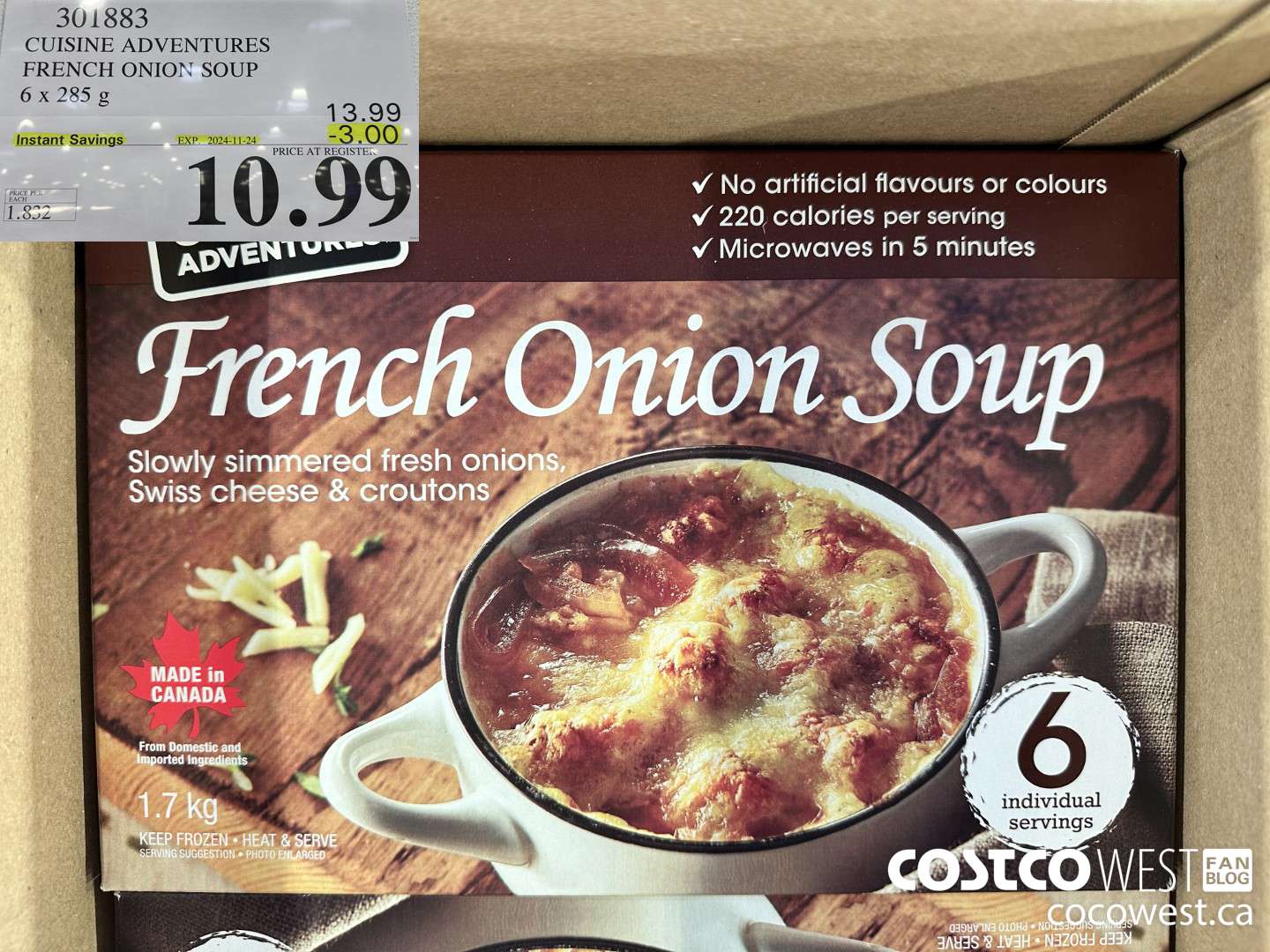 301883 CUISINE ADVENTURES FRENCH ONION SOUP 6 X 285 G ($3.00 INSTANT SAVINGS EXPIRES ON 2024-11-24) $10.99