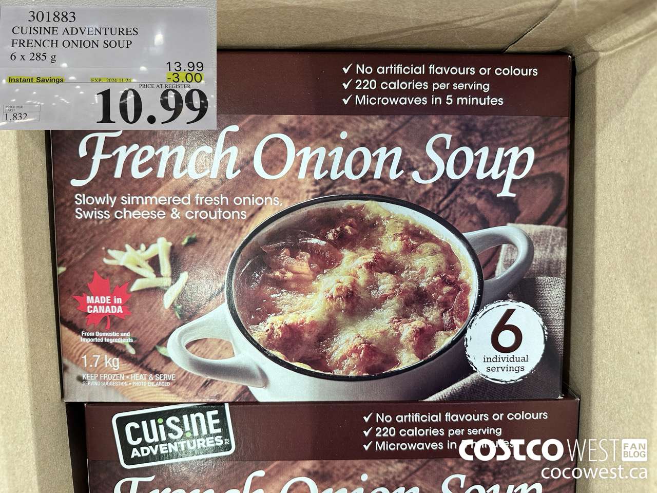 301883 CUISINE ADVENTURES FRENCH ONION SOUP 6 X 285 G ($3.00 INSTANT SAVINGS EXPIRES ON 2024-11-24) $10.99