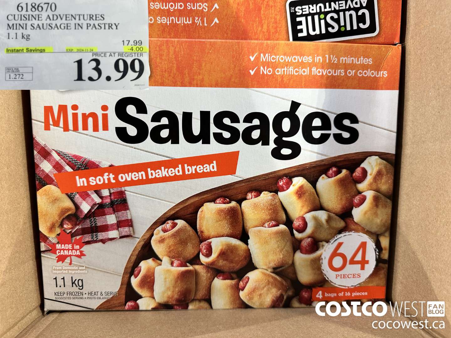 618670 CUISINE ADVENTURES MINI SAUSAGE IN PASTRY 1.1KG ($4.00 INSTANT SAVINGS EXPIRES ON 2024-11-24) $13.99