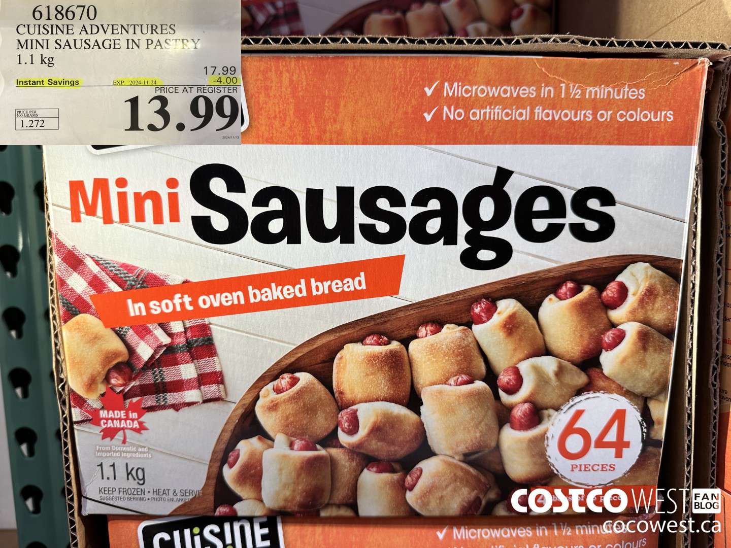 618670 CUISINE ADVENTURES MINI SAUSAGE IN PASTRY 1.1KG ($4.00 INSTANT SAVINGS EXPIRES ON 2024-11-24) $13.99