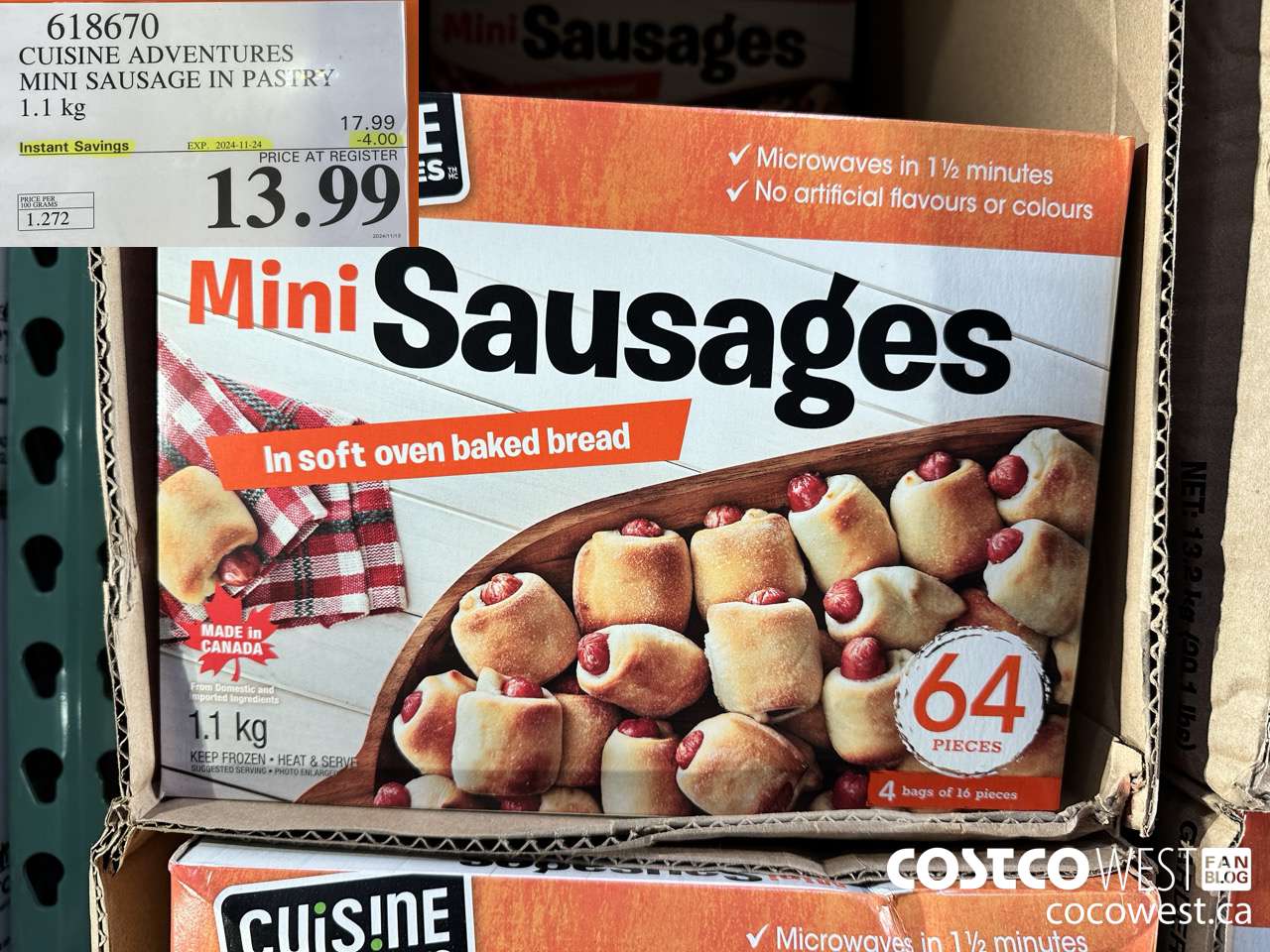 618670 CUISINE ADVENTURES MINI SAUSAGE IN PASTRY 1.1KG ($4.00 INSTANT SAVINGS EXPIRES ON 2024-11-24) $13.99