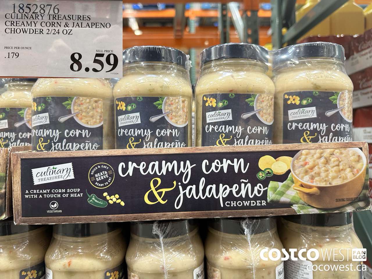 1852876 CULINARY TREASURES CREAMY CORN & JALAPENO CHOWDER 2/24 OZ $8.59