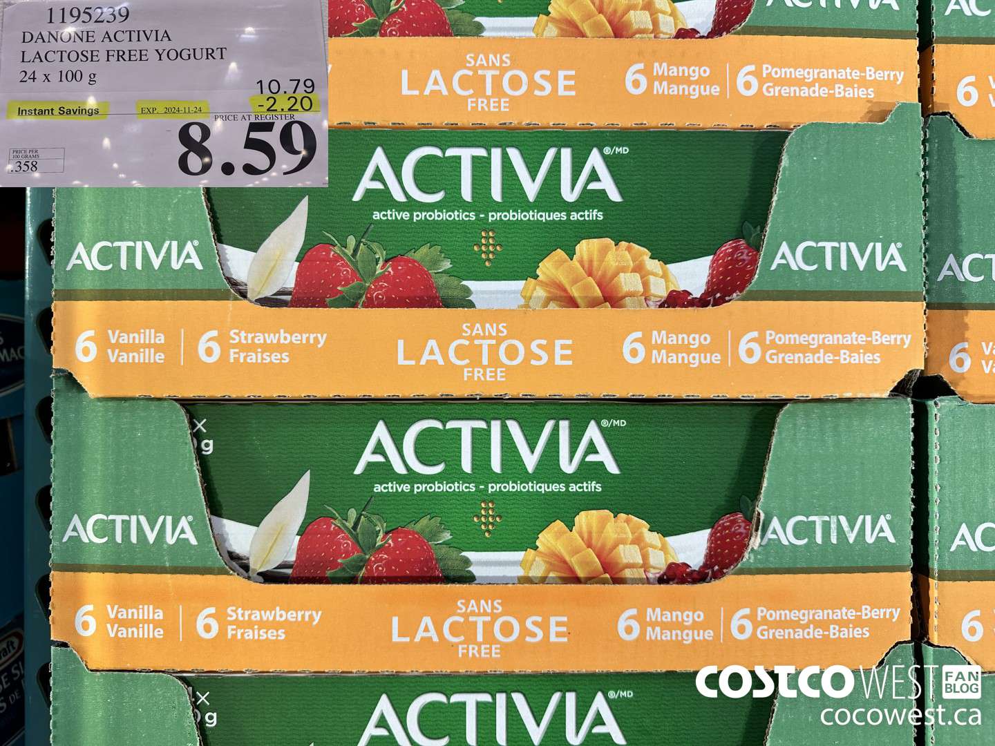 1195239 DANONE ACTIVIA LACTOSE FREE YOGURT 24 x 100 g ($2.20 INSTANT SAVINGS EXPIRES ON 2024-11-24) $8.59