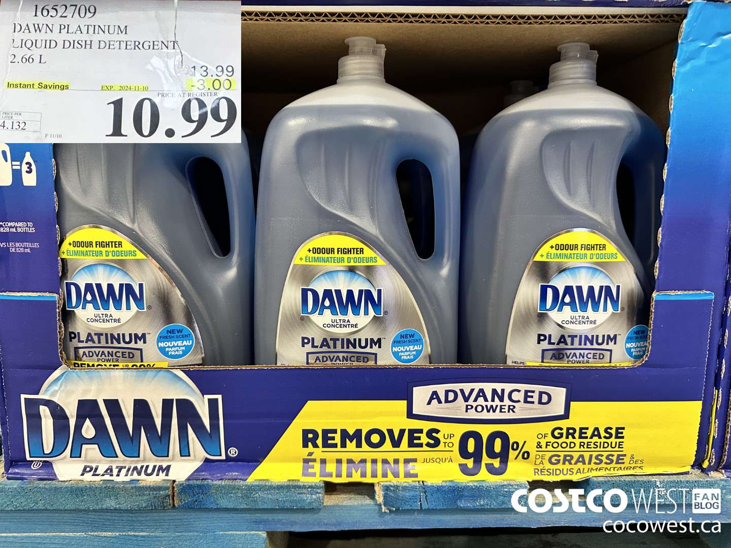 1652709 DAWN PLATINUM LIQUID DISH DETERGENT 2.66L ($3.00 INSTANT SAVINGS EXPIRES ON 2024-11-10) $10.99