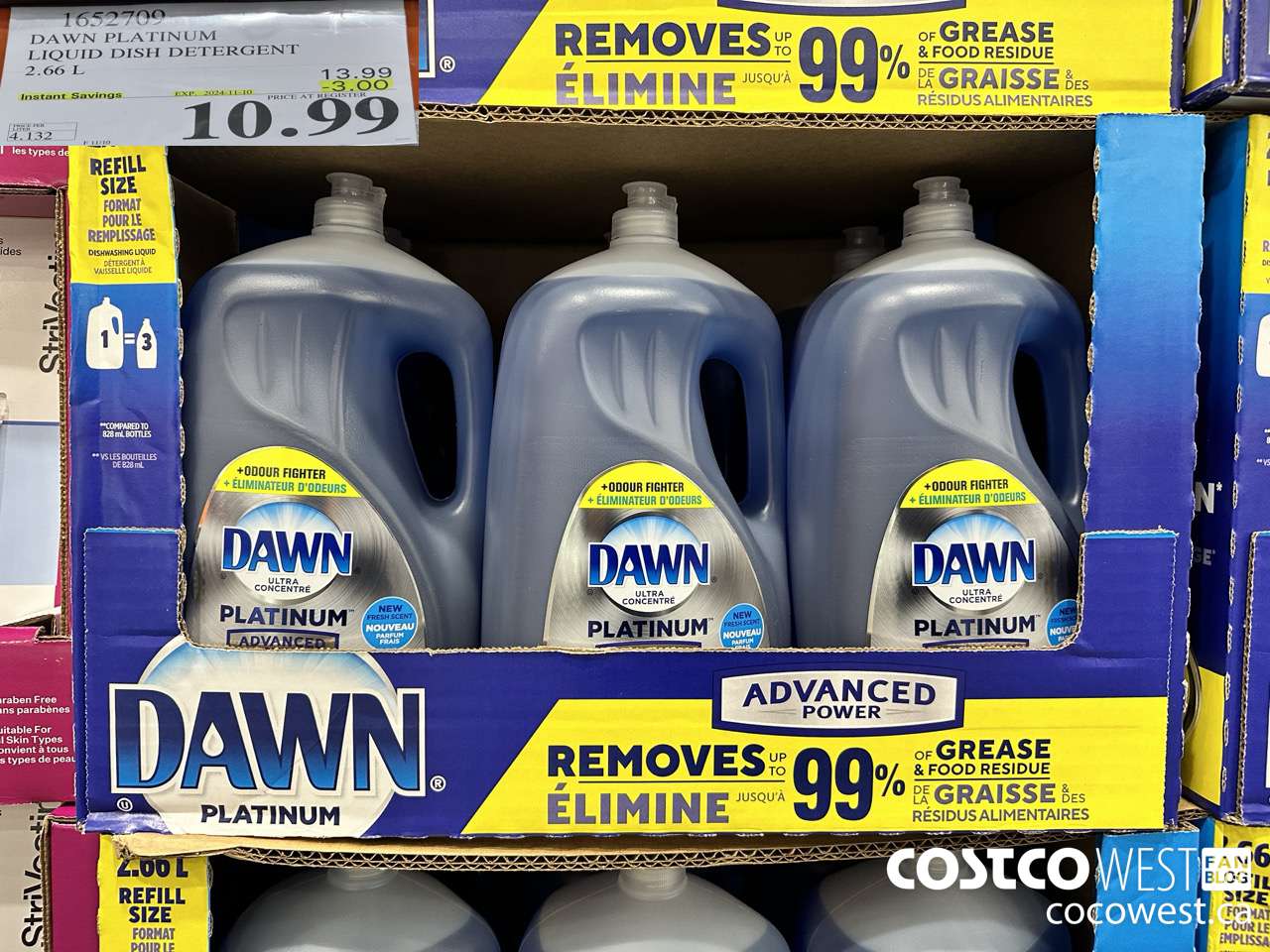 1652709 DAWN PLATINUM LIQUID DISH DETERGENT 2.66L ($3.00 INSTANT SAVINGS EXPIRES ON 2024-11-10) $10.99