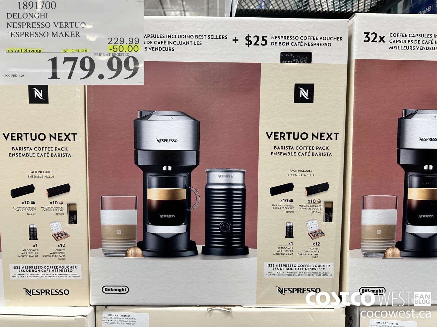 1891700 DELONGHI NESPRESSO VERTUO ESPRESSO MAKER ($50.00 INSTANT SAVINGS EXPIRES ON 2024-12-01) $179.99