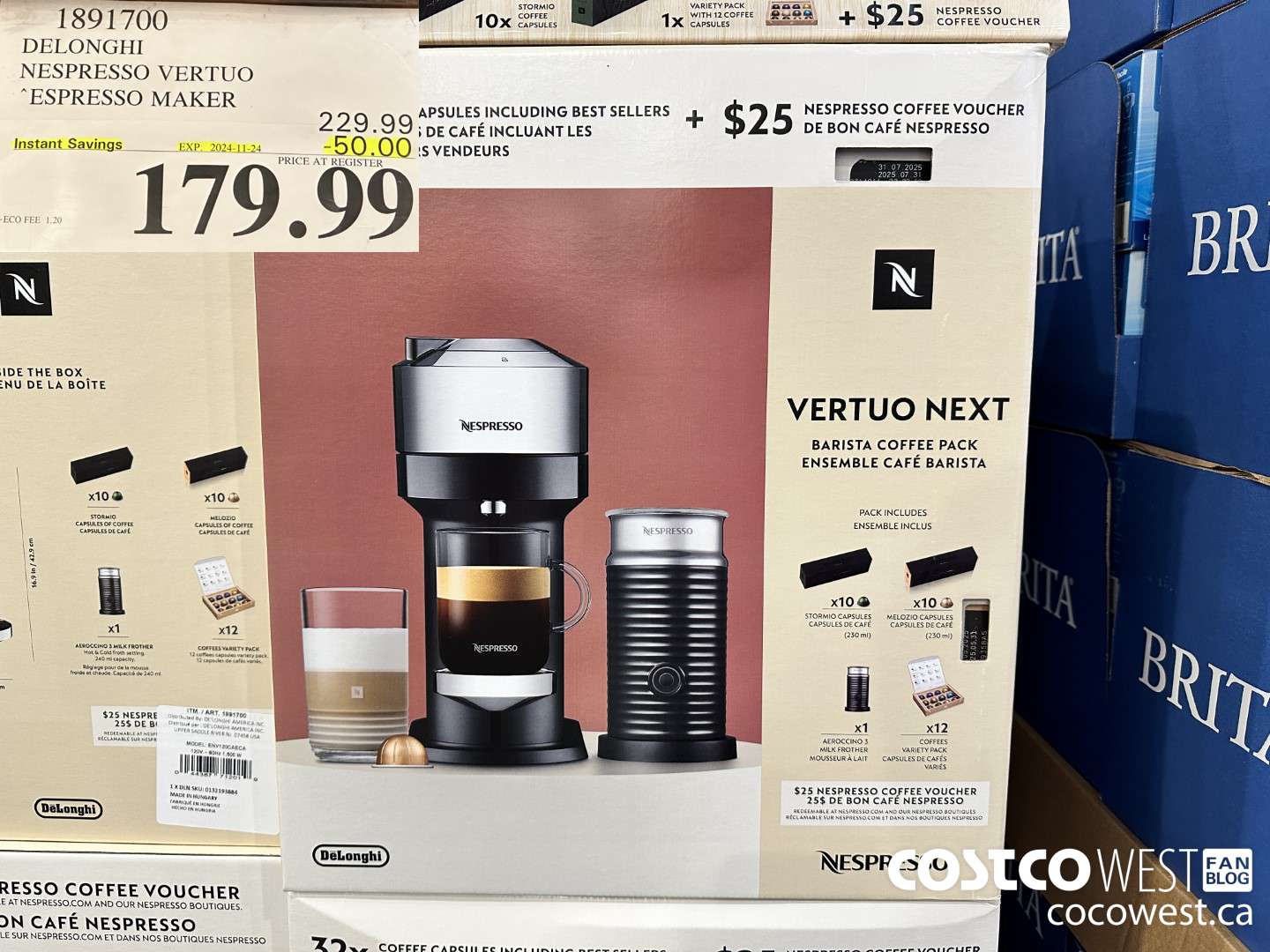 1891700 DELONGHI NESPRESSO VERTUO ESPRESSO MAKER ($50.00 INSTANT SAVINGS EXPIRES ON 2024-11-24) $179.99