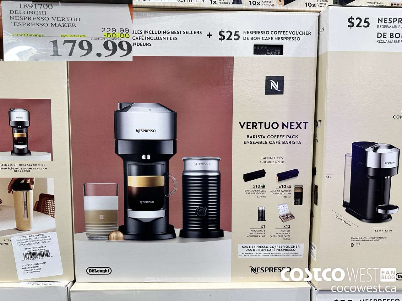 1891700 DELONGHI NESPRESSO VERTUO ESPRESSO MAKER ($50.00 INSTANT SAVINGS EXPIRES ON 2024-11-24) $179.99