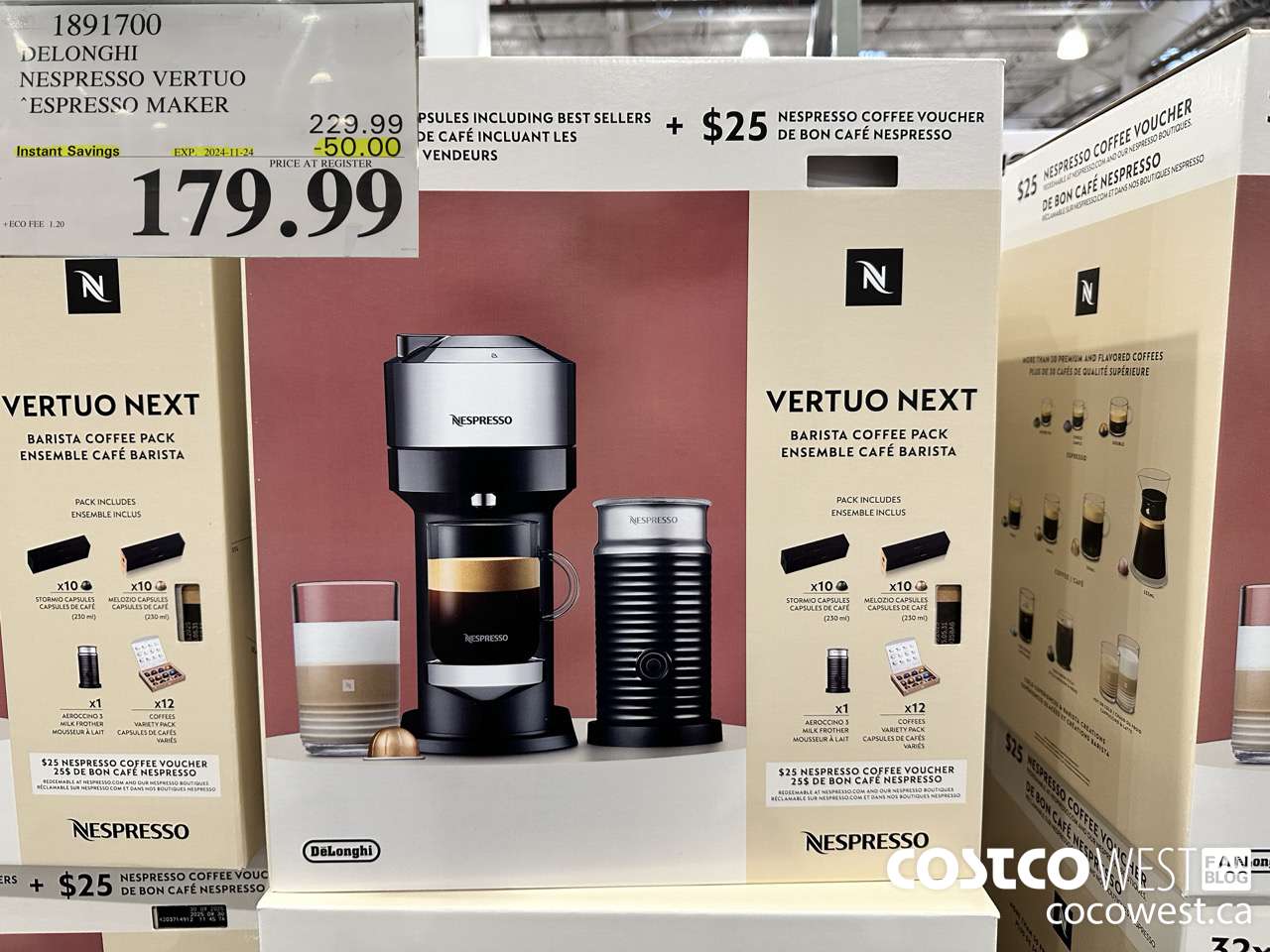 1891700 DELONGHI NESPRESSO VERTUO ESPRESSO MAKER ($50.00 INSTANT SAVINGS EXPIRES ON 2024-11-24) $179.99
