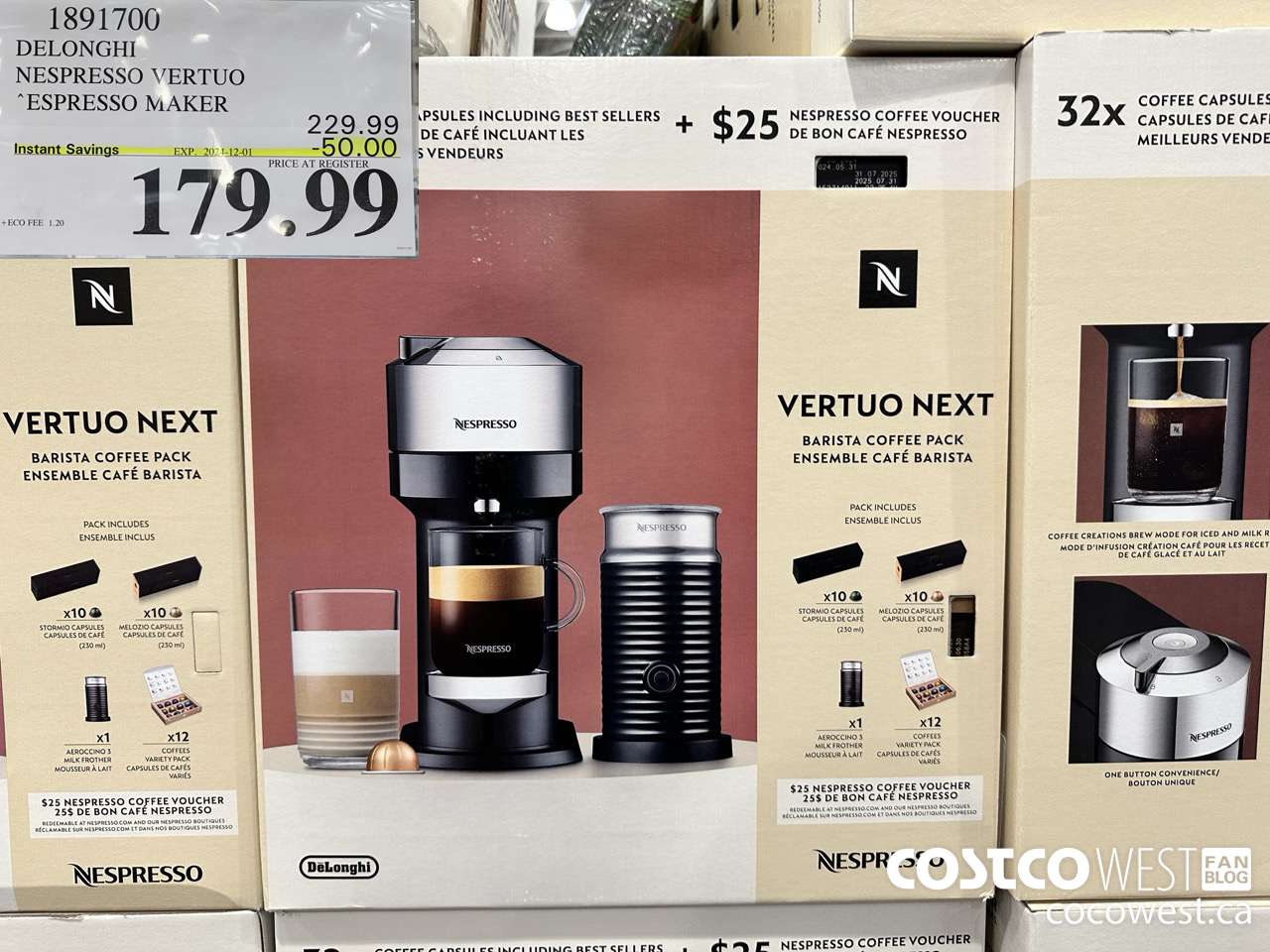 1891700 DELONGHI NESPRESSO VERTUO ESPRESSO MAKER ($50.00 INSTANT SAVINGS EXPIRES ON 2024-12-01) $179.99