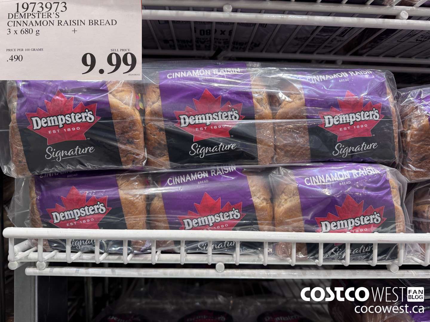 1973973 DEMPSTER'S CINNAMON RAISIN BREAD 3 x 680g $9.99
