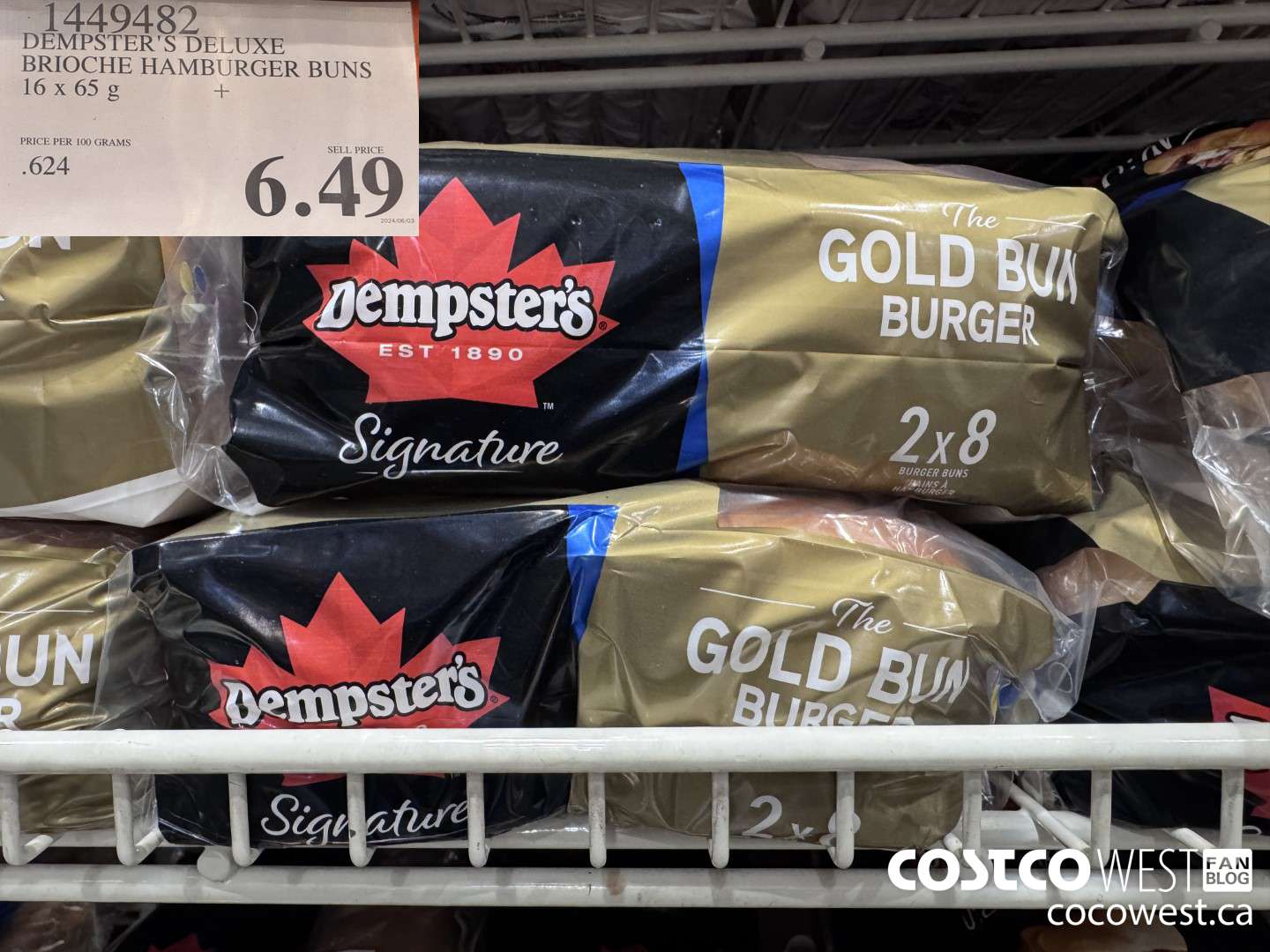 1449482 DEMPSTER'S DELUXE BRIOCHE HAMBURGER BUN PACK OF 16 X 65 G $6.49