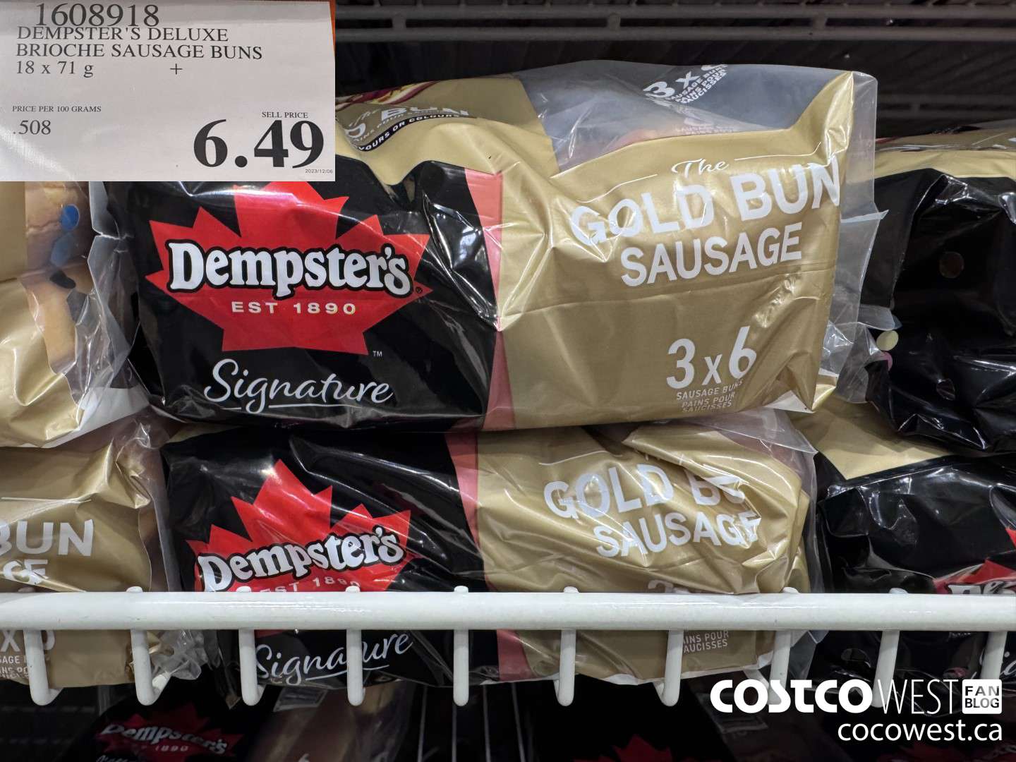 1608918 DEMPSTER'S DELUXE BRIOCHE SAUSAGE BUNS 18 X 71 G $6.49
