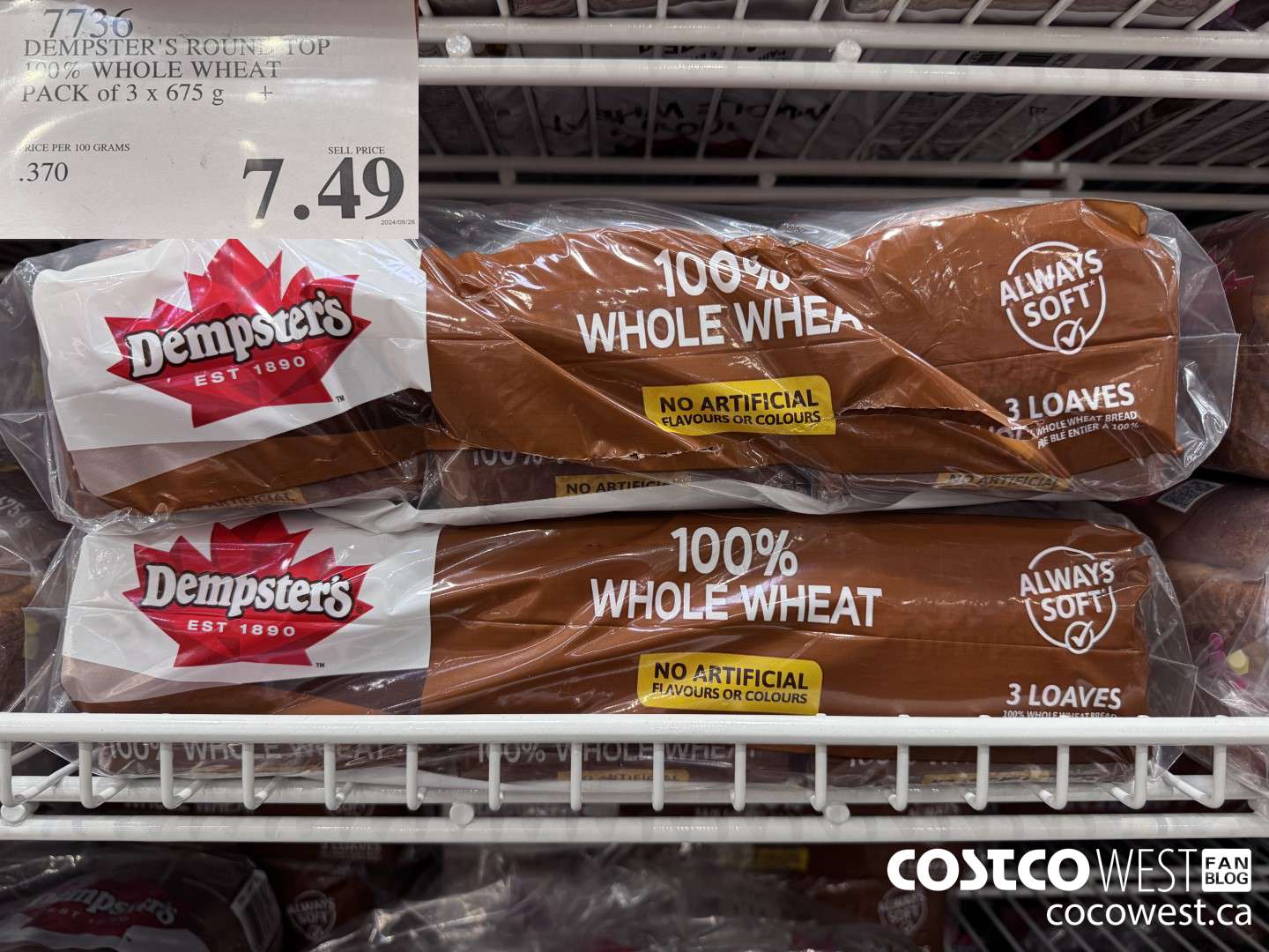 7736 DEMPSTER'S ROUND TOP 100% WWHOLE WHEAT PACK OF 3 X 675 G $7.49