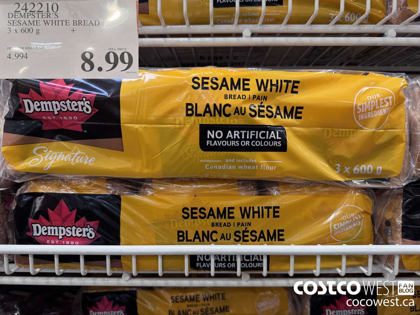 242210 DEMPSTER'S SESAME WHITE BREAD 3 x 600 g $8.99