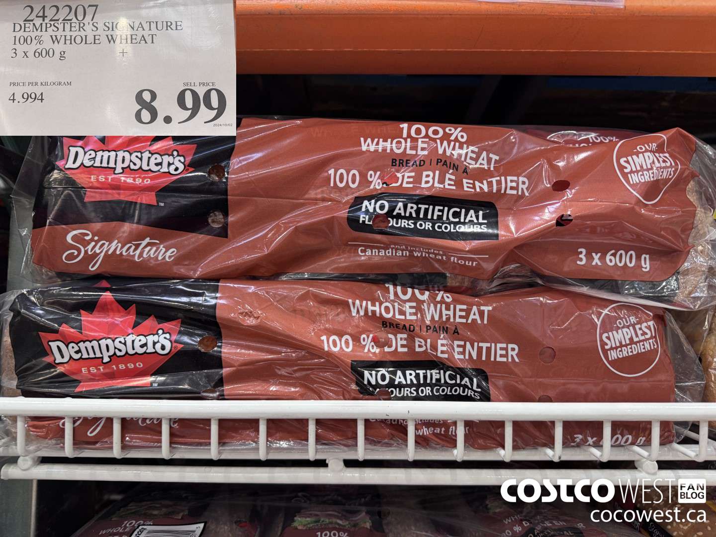 242207 DEMPSTER'S SIGNATURE 100% WHOLE WHEAT 3 X 600 G $8.99