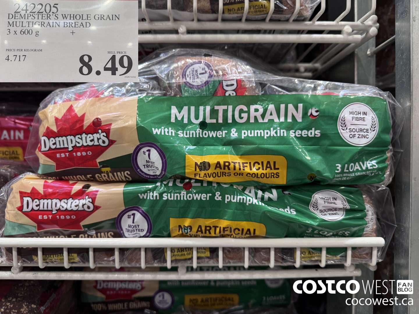 242205 DEMPSTER'S WHOLE GRAIN MULTIGRAIN BREAD 3 X 600 G $8.49