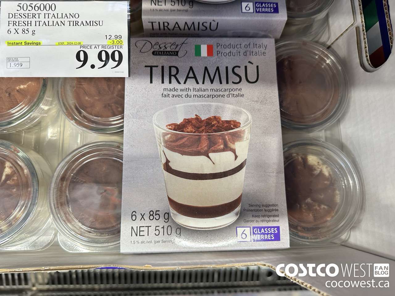 5056000 DESSERT ITALIANO FRESH ITALIAN TIRAMISU 6 X 85 G ($3.00 INSTANT SAVINGS EXPIRES ON 2024-12-08) $9.99