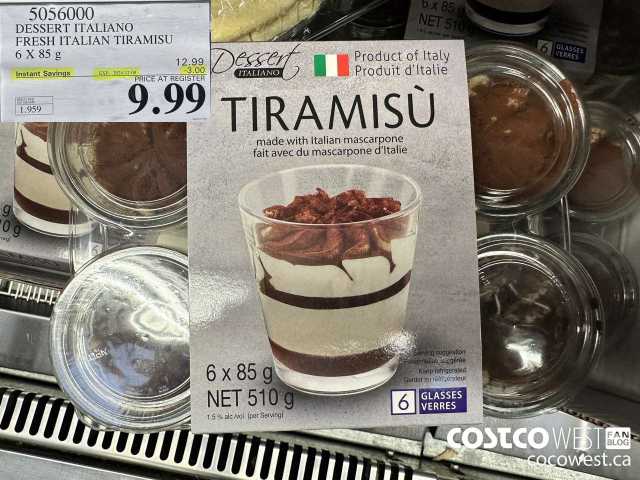 5056000 DESSERT ITALIANO FRESH ITALIAN TIRAMISU 6 X 85 G ($3.00 INSTANT SAVINGS EXPIRES ON 2024-12-08) $9.99
