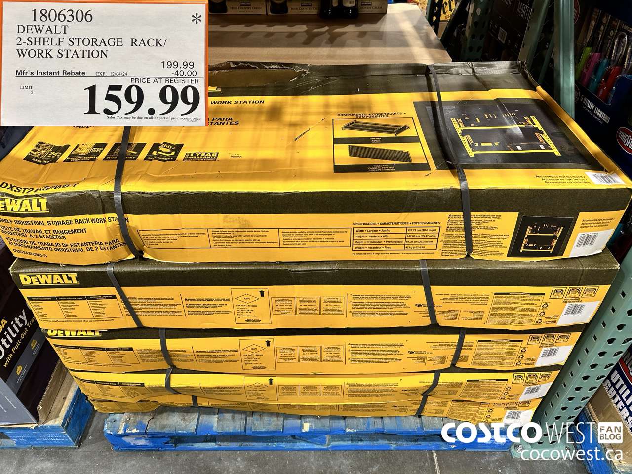 1806306 DEWALT 2-SHELF STORAGE RACK / WORK STATION ($40.00 INSTANT SAVINGS EXPIRES ON 2024-12-04) $159.99