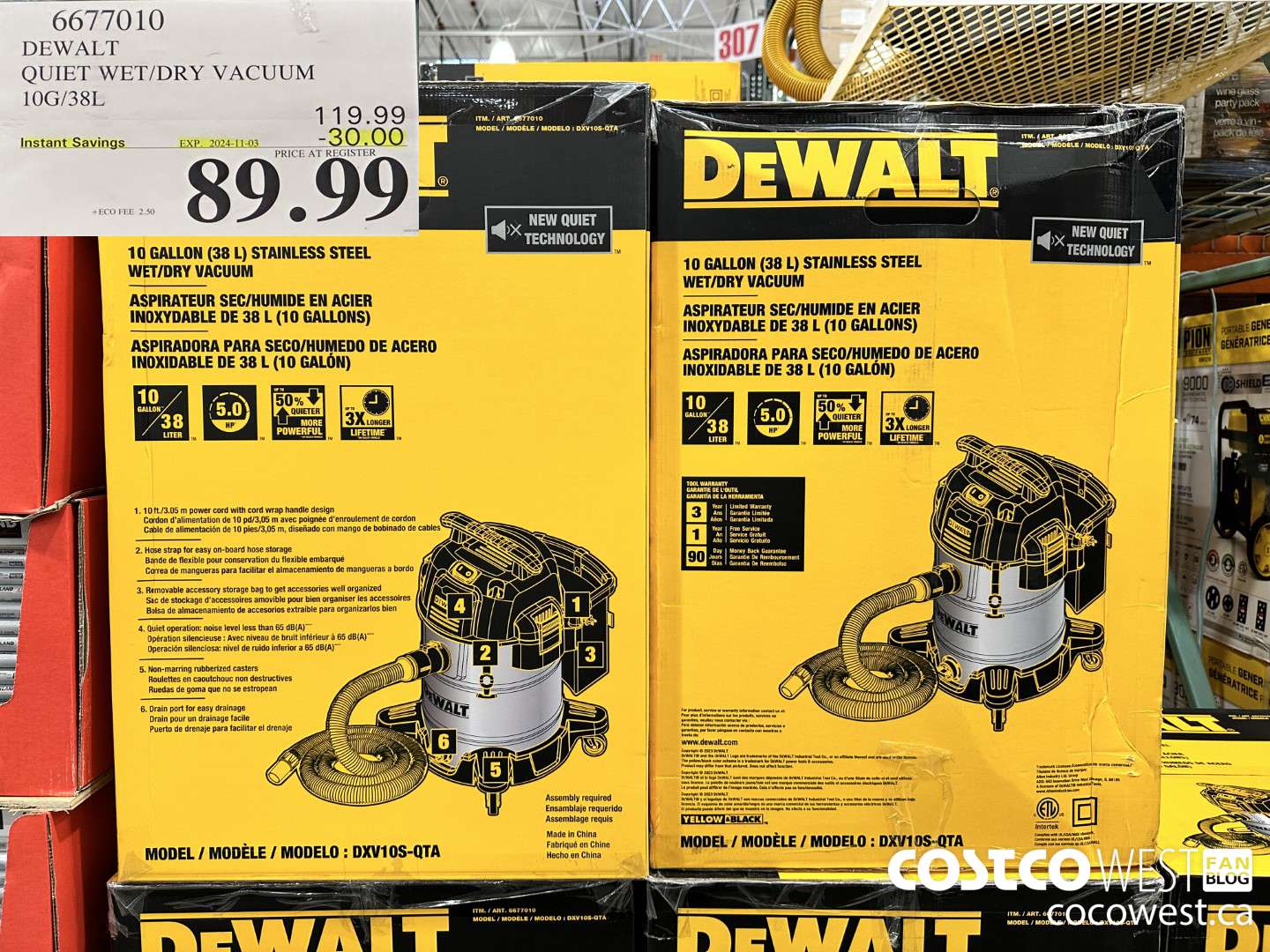 6677010 DEWALT QUIET WET/DRY VACUUM 10G/38L ($30.00 INSTANT SAVINGS EXPIRES ON 2024-11-03) $89.99