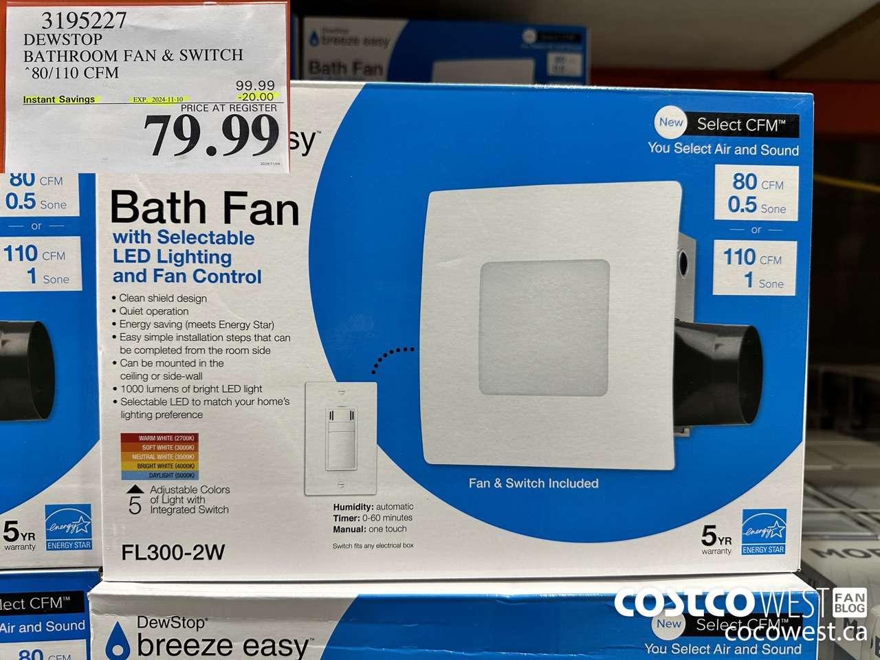 3195227 DEWSTOP BATHROOM FAN & SWITCH 80/110 CFM ($20.00 INSTANT SAVINGS EXPIRES ON 2024-11-10) $79.99