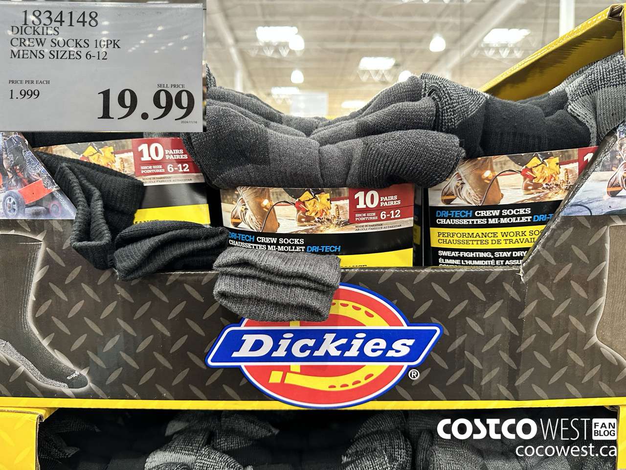 1834148 DICKIES CREW SOCKS 10PK MENS SIZES 6-12 $19.99