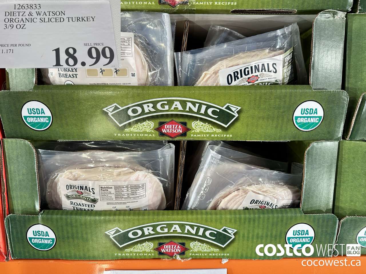 1263833 DIETZ & WATSON ORGANIC SLICED TURKEY 3/9 OZ $18.99