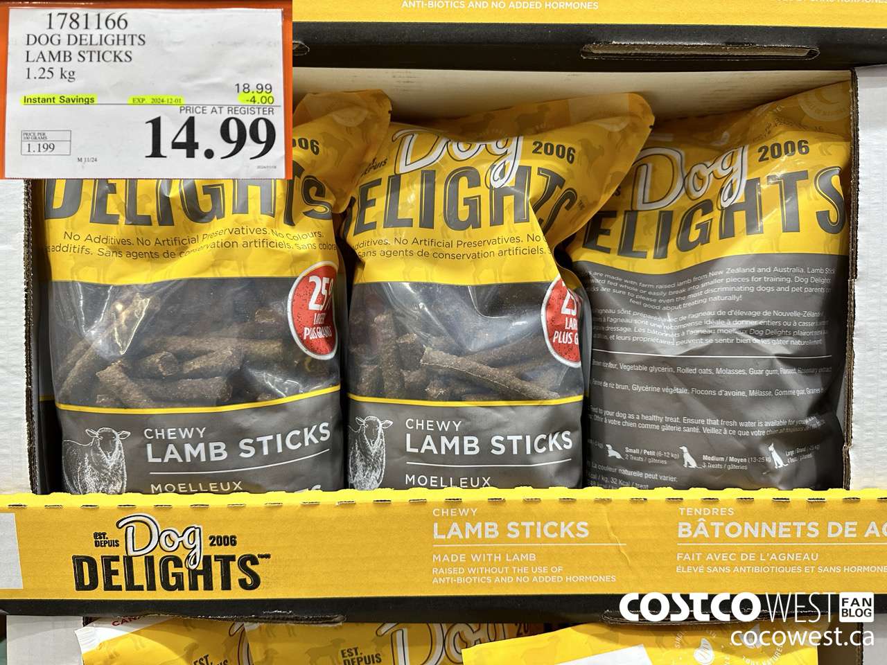 1781166 DOG DELIGHTS LAMB STICKS 1.25KG ($4.00 INSTANT SAVINGS EXPIRES ON 2024-12-01) $14.99