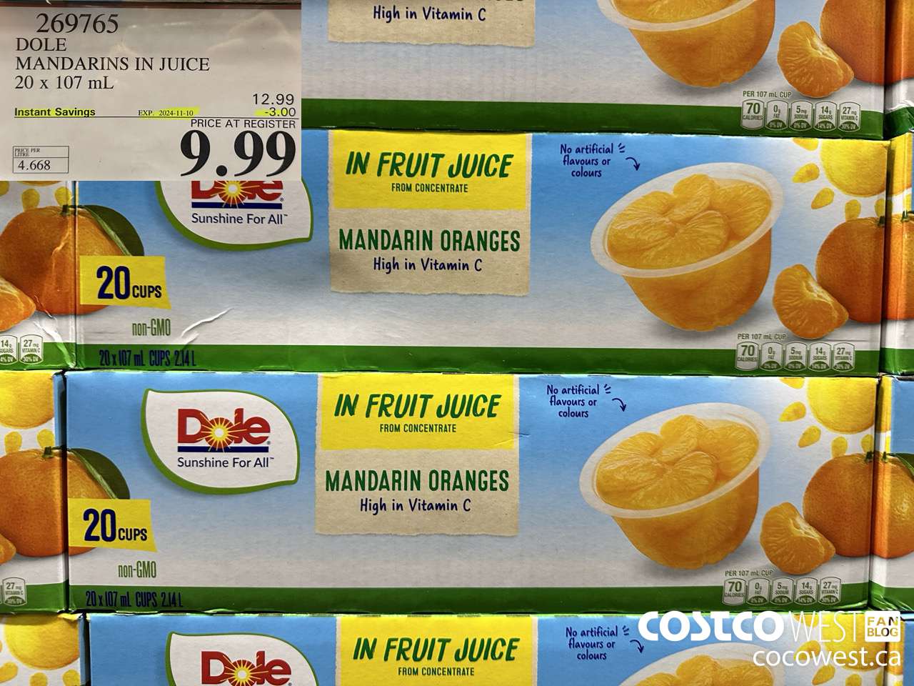 269765 DOLE MANDARINS IN JUICE 20 x 107 mL ($3.00 INSTANT SAVINGS EXPIRES ON 2024-11-10) $9.99