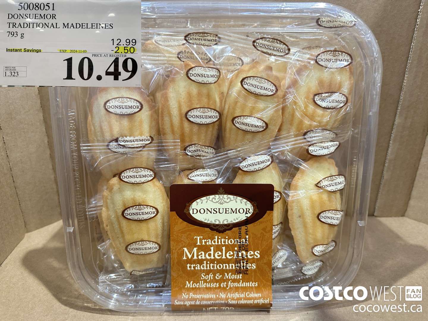 5008051 DONSUEMOR TRADITIONAL MADELEINES 794 g ($2.50 INSTANT SAVINGS EXPIRES ON 2024-11-03) $10.49