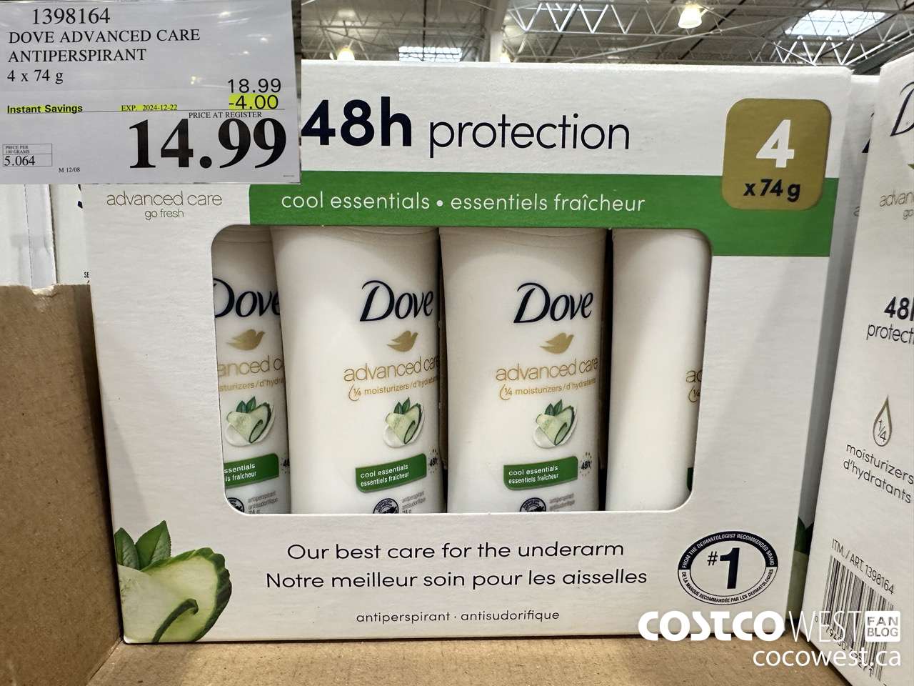 1398164 DOVE ADVANCED CARE ANTIPERSPIRANT 4x74 g ($4.00 INSTANT SAVINGS EXPIRES ON 2024-12-22) $14.99