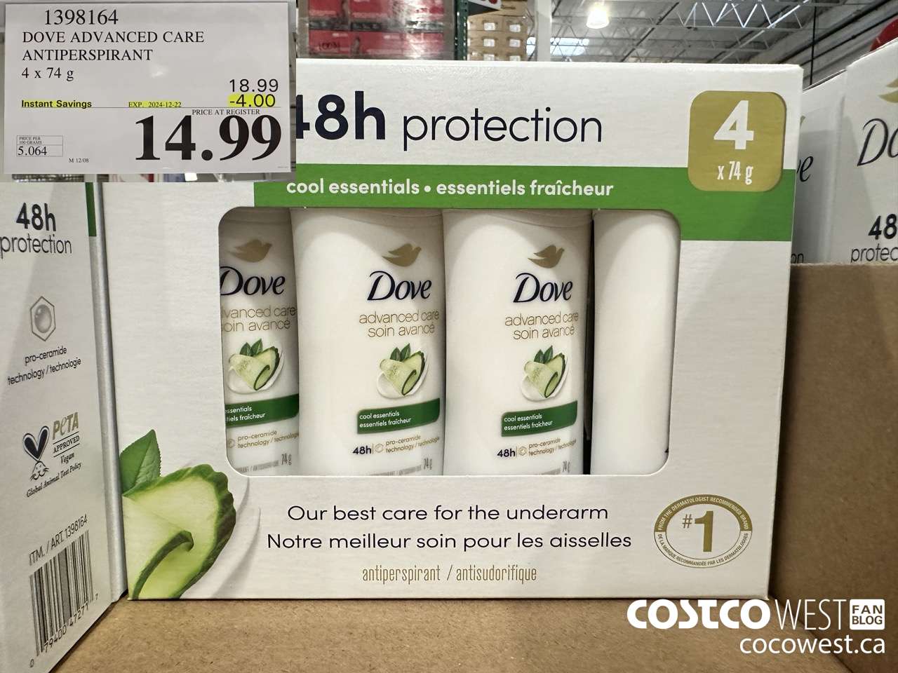 1398164 DOVE ADVANCED CARE ANTIPERSPIRANT 4x74 g ($4.00 INSTANT SAVINGS EXPIRES ON 2024-12-22) $14.99