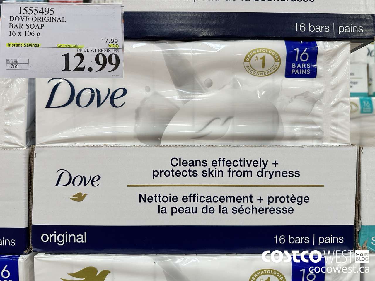 1555495 DOVE BAR SOAP WHITE 16 x 106 g ($5.00 INSTANT SAVINGS EXPIRES ON 2024-12-08) $12.99