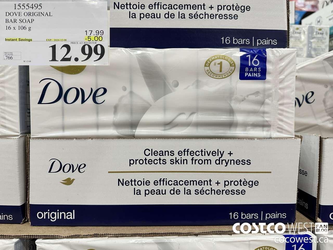 1555495 DOVE BAR SOAP WHITE 16 x 106 g ($5.00 INSTANT SAVINGS EXPIRES ON 2024-12-08) $12.99