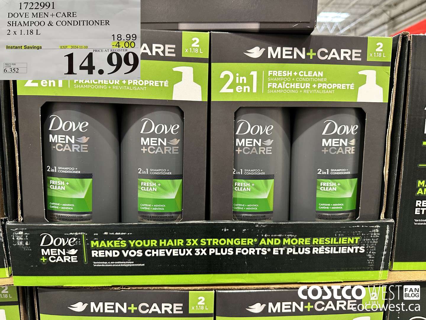 1722991 DOVE MEN+CARE SHAMPOO & CONDITIONER 2 X 1.18L ($4.00 INSTANT SAVINGS EXPIRES ON 2024-11-10) $14.99