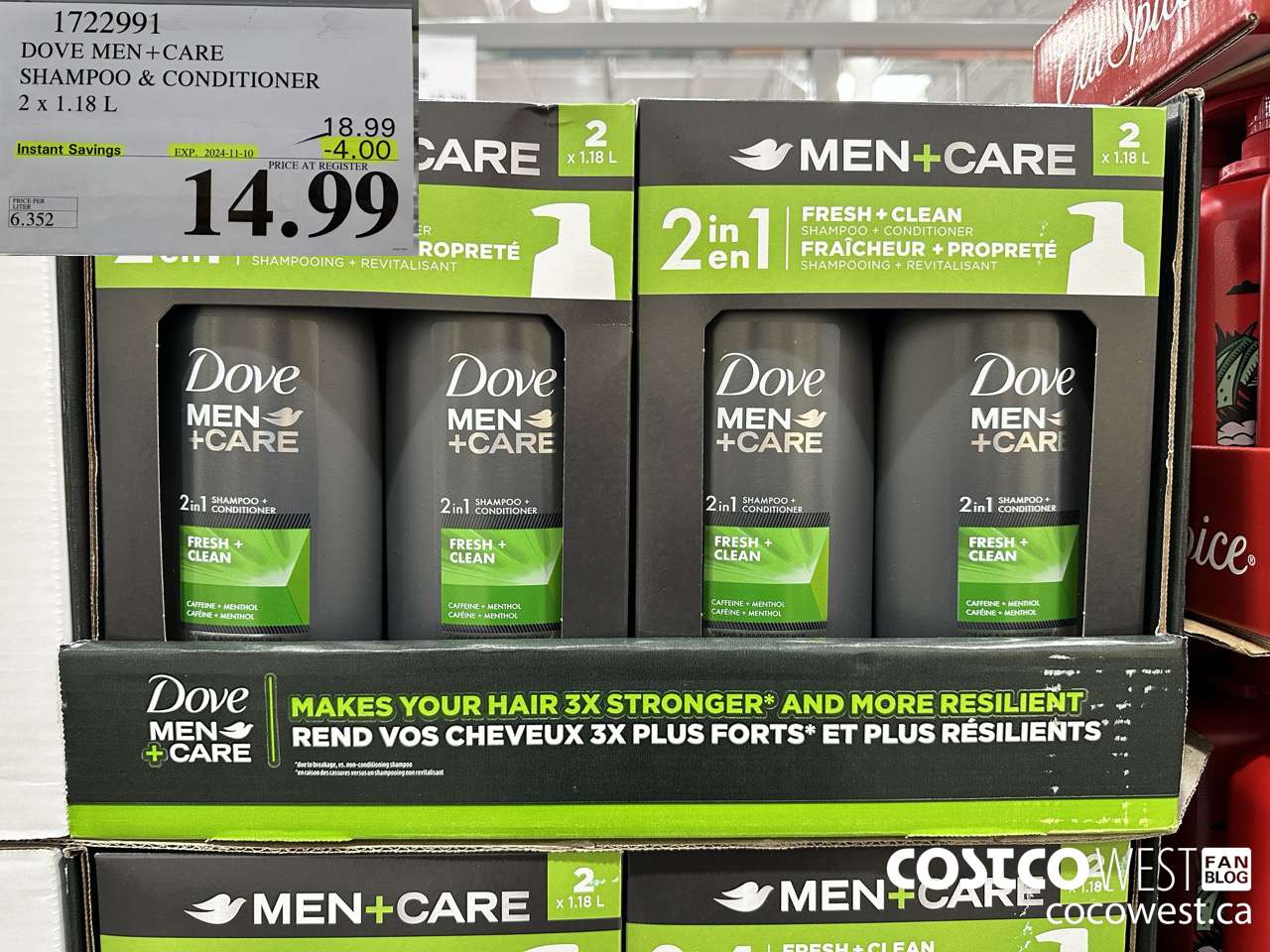 1722991 DOVE MEN+CARE SHAMPOO & CONDITIONER 2 X 1.18L ($4.00 INSTANT SAVINGS EXPIRES ON 2024-11-10) $14.99
