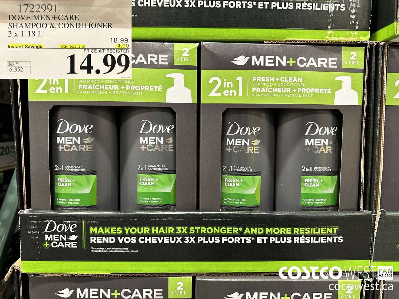 1722991 DOVE MEN+CARE SHAMPOO & CONDITIONER 2 X 1.18L ($4.00 INSTANT SAVINGS EXPIRES ON 2024-11-10) $14.99
