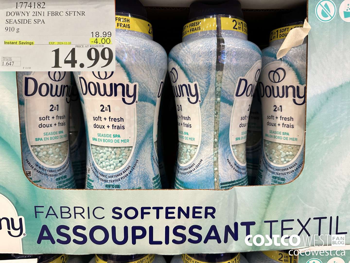 1774182 DOWNY 2IN1 FBRC SFTNR SEASIDE SPA 910G ($4.00 INSTANT SAVINGS EXPIRES ON 2024-11-10) $14.99
