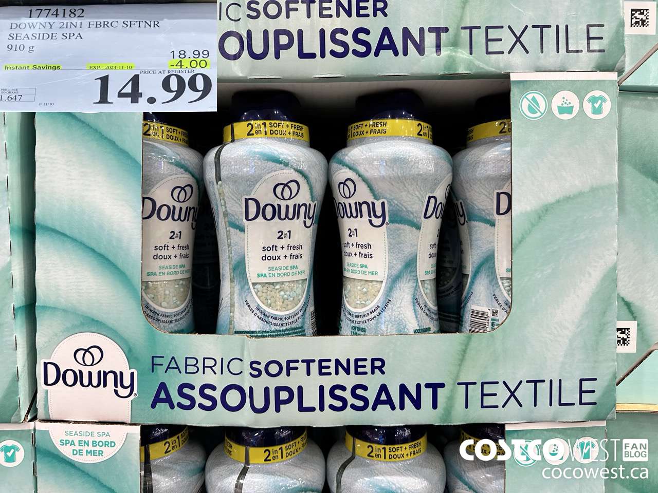 1774182 DOWNY 2IN1 FBRC SFTNR SEASIDE SPA 910G ($4.00 INSTANT SAVINGS EXPIRES ON 2024-11-10) $14.99