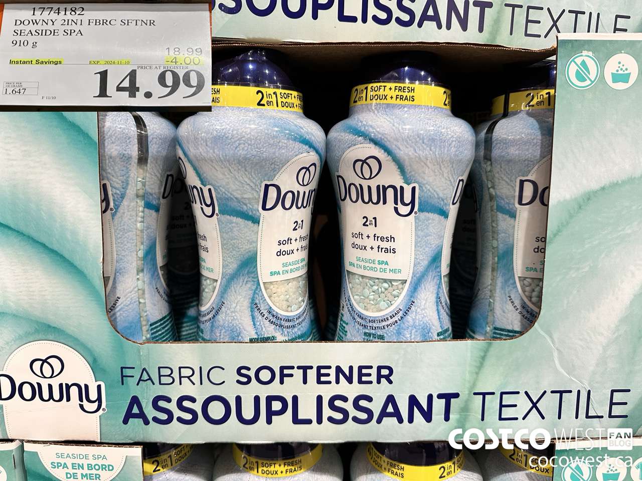 1774182 DOWNY 2IN1 FBRC SFTNR SEASIDE SPA 910G ($4.00 INSTANT SAVINGS EXPIRES ON 2024-11-10) $14.99